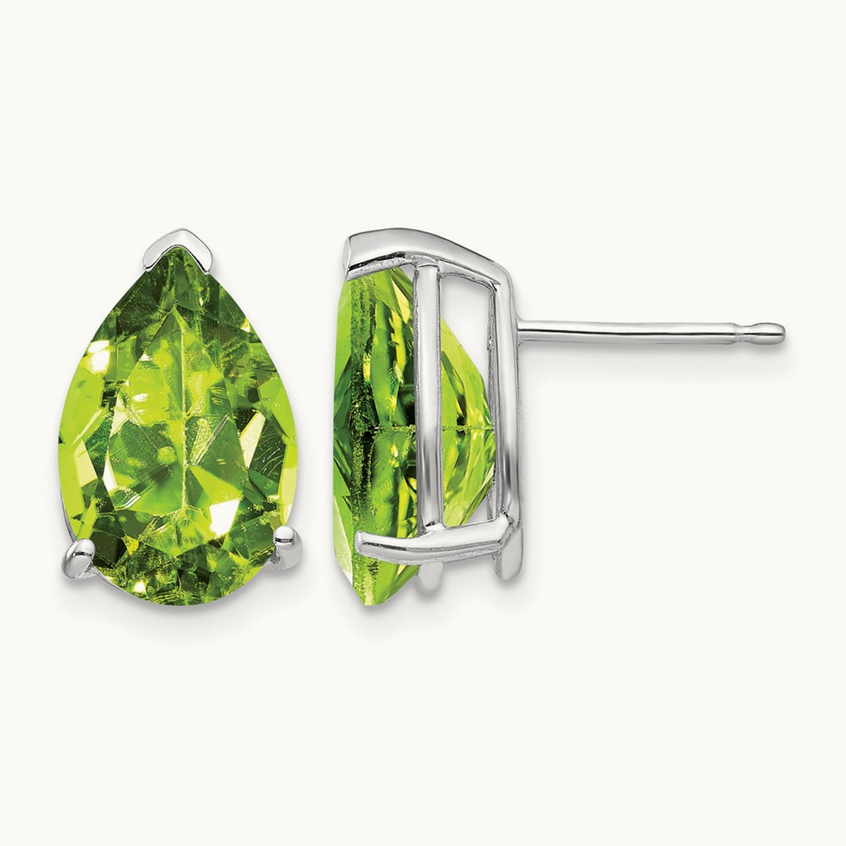 Peridot Pear Stud Earrings, 14K White Gold