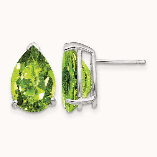Peridot Pear Stud Earrings, 14K White Gold