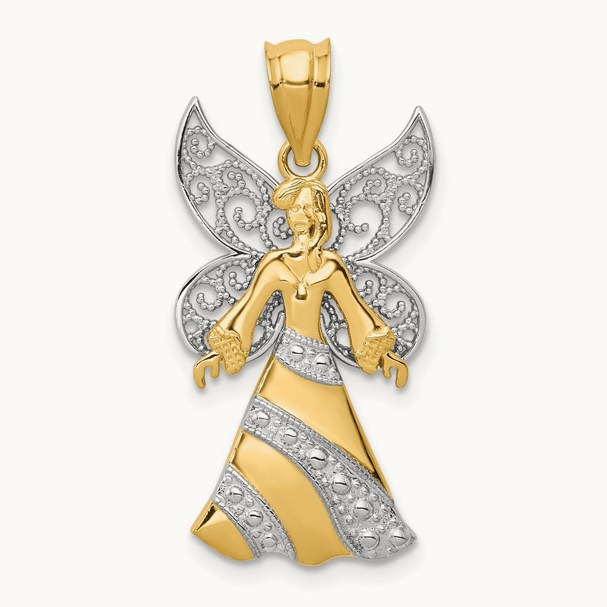 14KTwo-tone W/Rhodium Angel Pendant