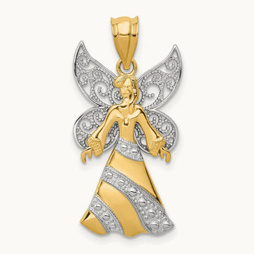 14KTwo-tone W/Rhodium Angel Pendant