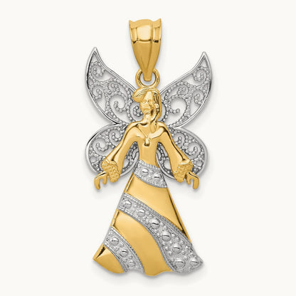 14KTwo-tone W/Rhodium Angel Pendant