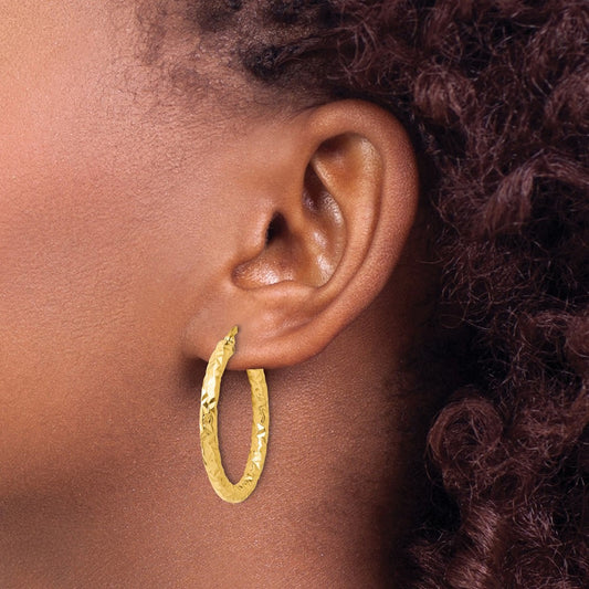 ForeverLite Polished and Textured Hoop Earrings — Leslie's — 10K Yellow Gold, 24mm