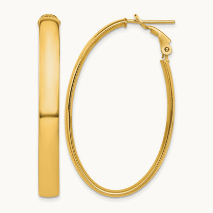 High Polished Oval Omega Back Hoop Earrings — 14K Yellow Gold