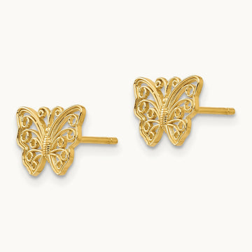 Butterfly Post Earrings — 14K Yellow Gold, 7mm