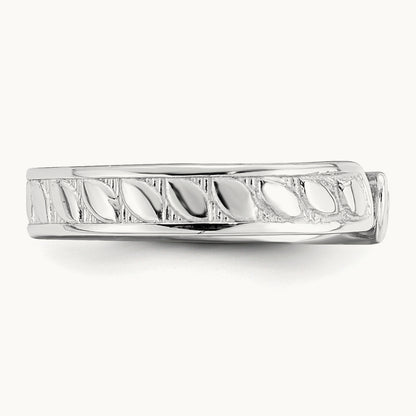 Adjustable Leaf Engraved Design Toe Ring — 14K White Gold