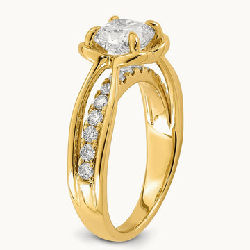 Certified Cushion Center Lab Grown Diamond VS+ F+ Ring, 14K Yellow Gold
