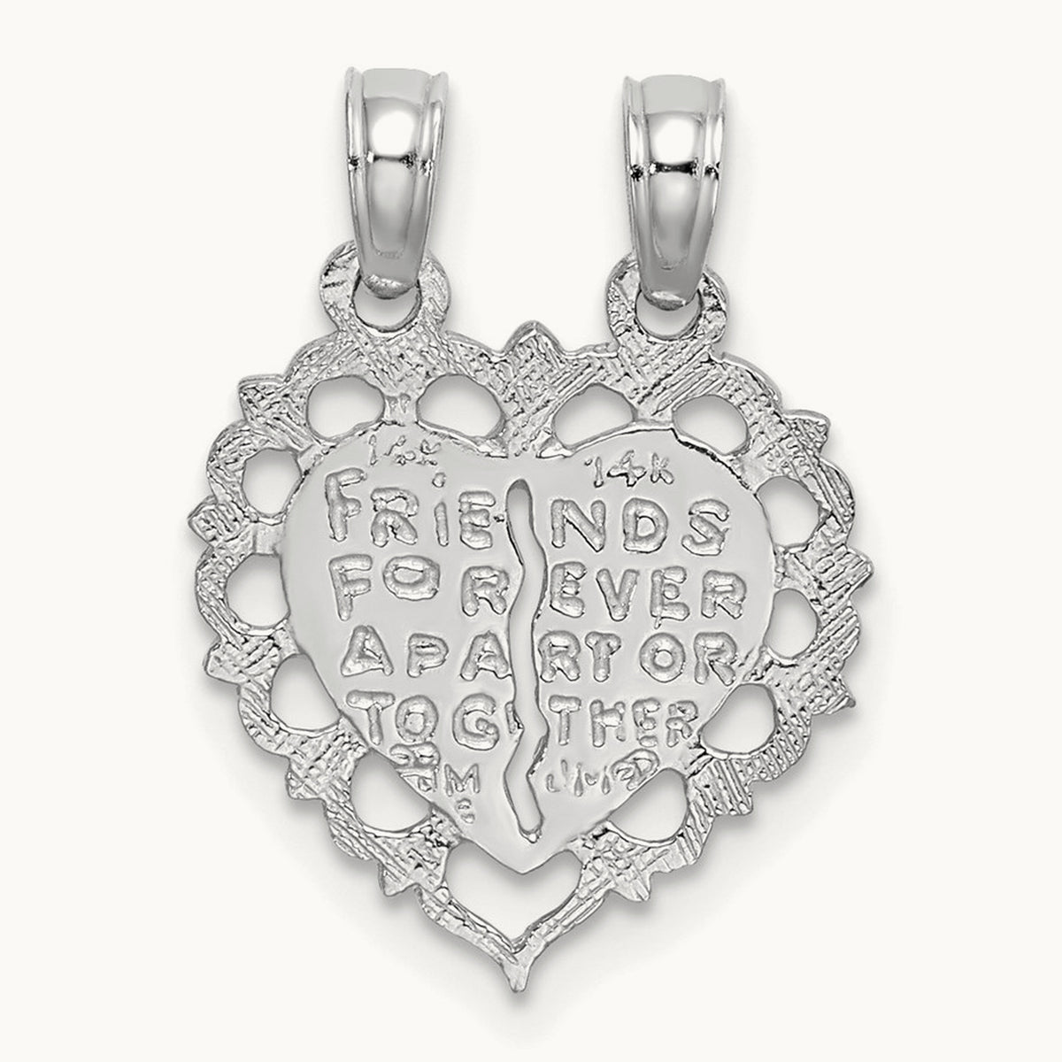 BEST FRIEND 2 Piece Break-Apart Heart Charm — 14K White Gold