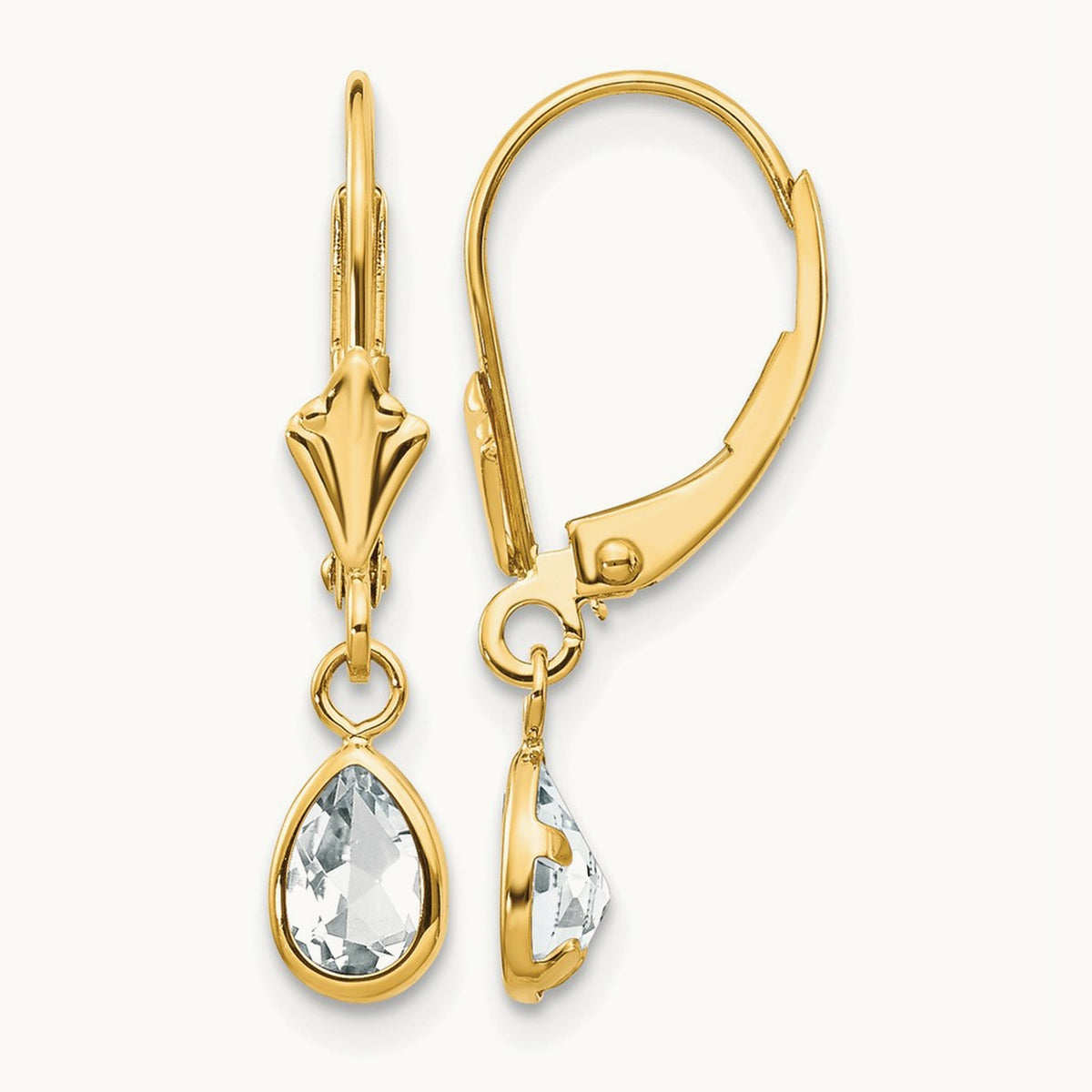 6x4mm April White Topaz Earrings, 14K