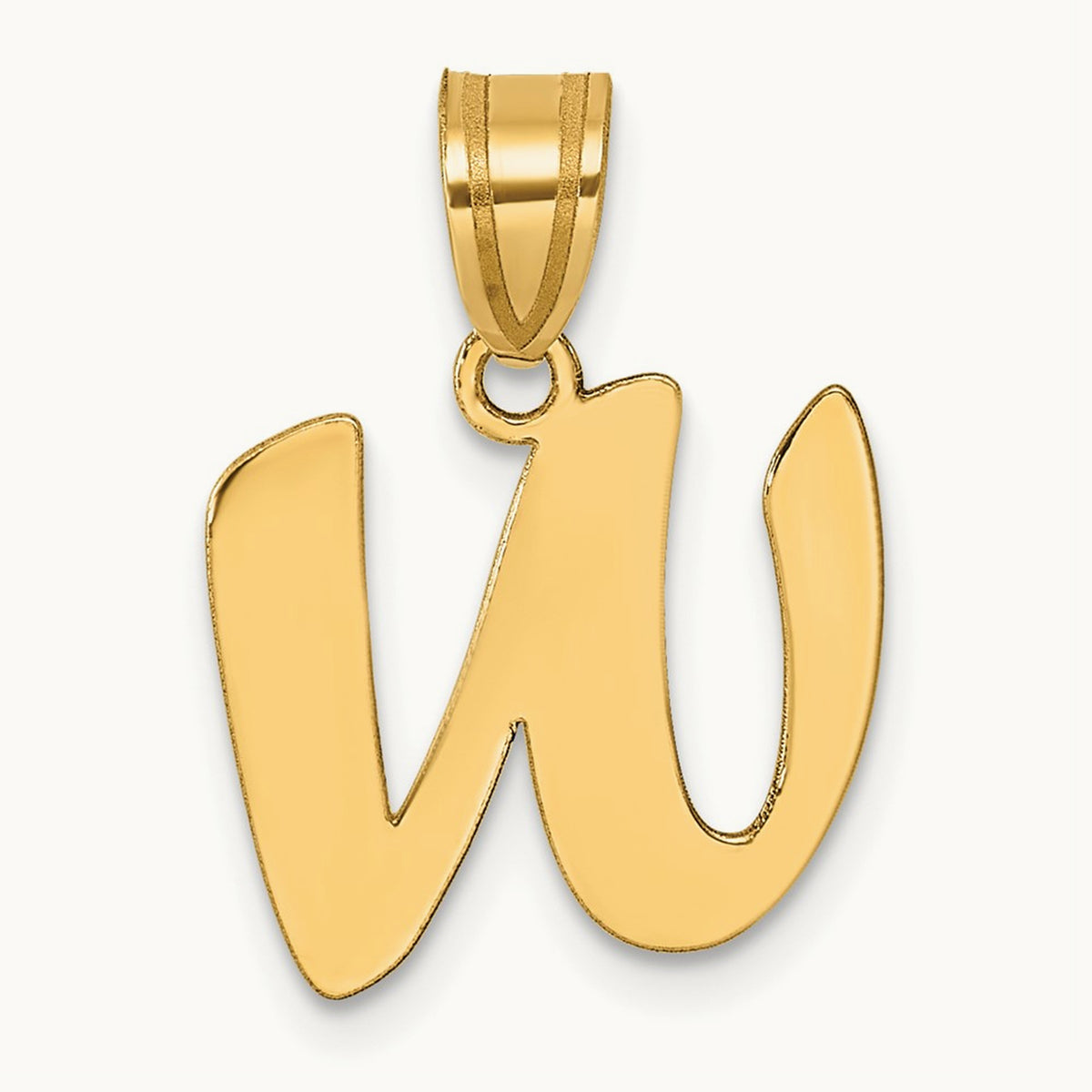 Polished Script Initial Pendant — 14K Yellow Gold, W