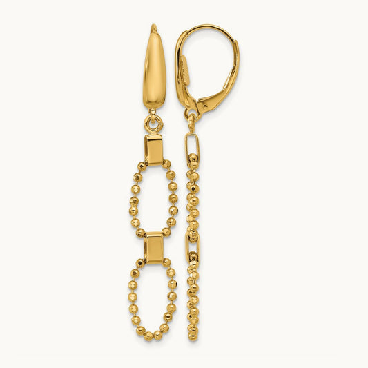 Polished/Dia-cut Beaded Link Dangle Leverback Earrings, 14K — Leslie's