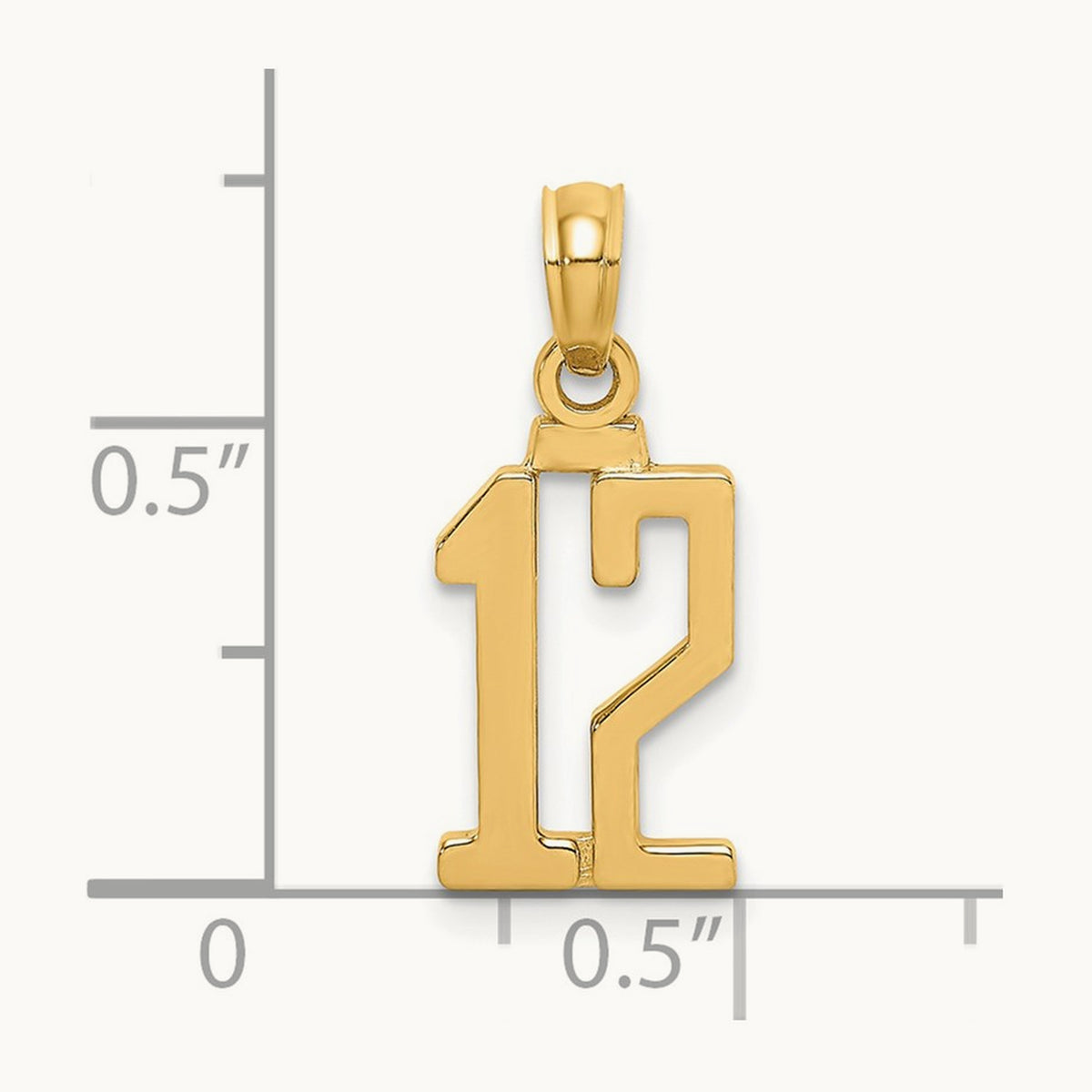 Polished Number 12 Pendant — 14K Yellow Gold, 16.4mm
