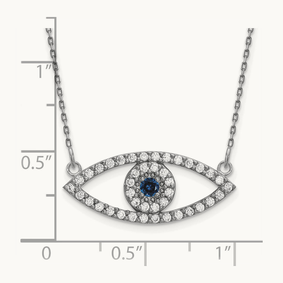 Medium Necklace Diamond and Sapphire Evil Eye, 14K White Gold