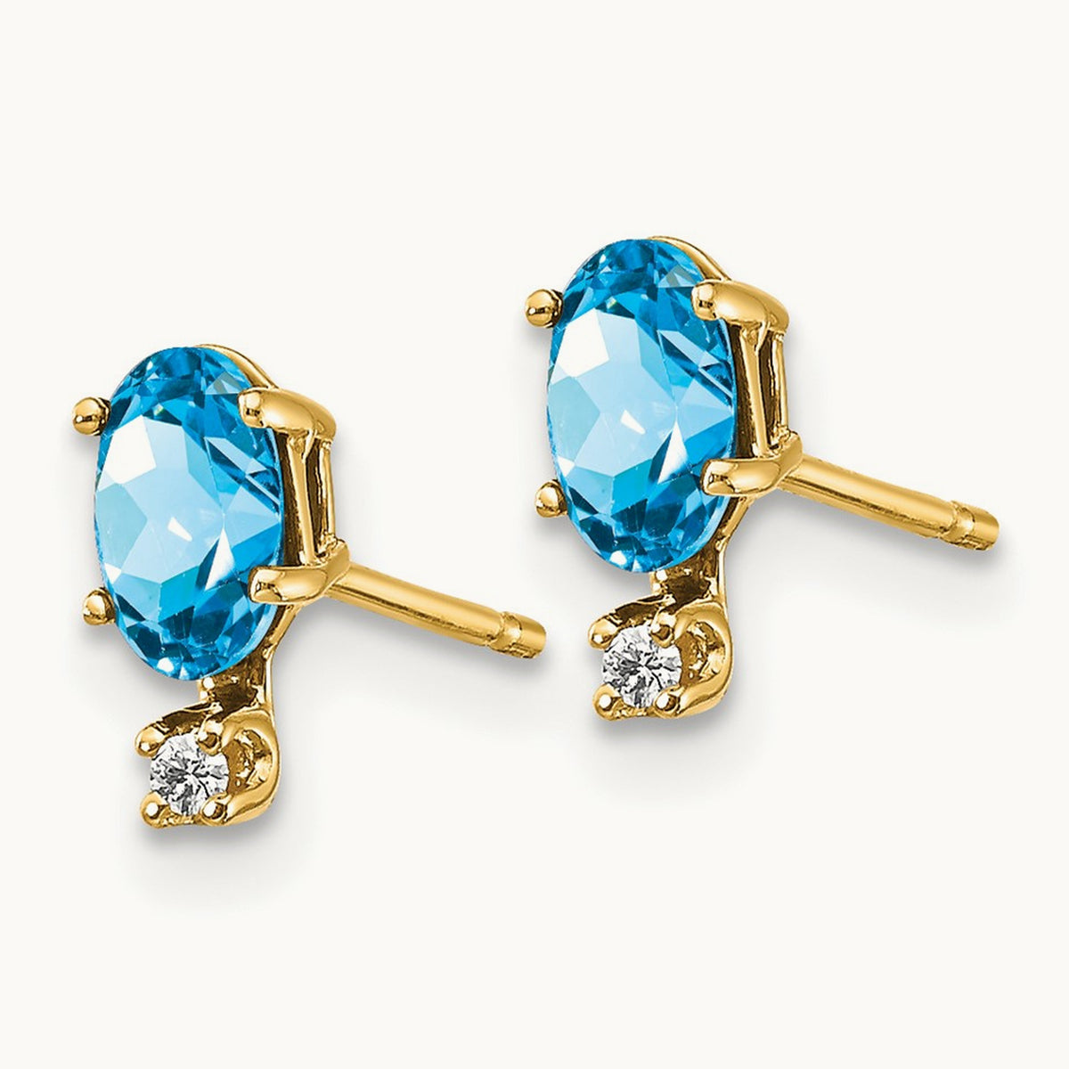 Diamond & Blue Topaz Birthstone Earrings — 14K Yellow Gold