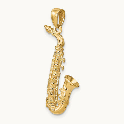 Solid Polished 3-D Saxophone Pendant, 14K