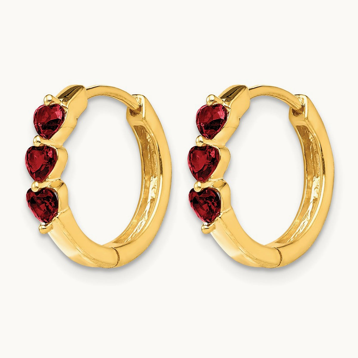 Created Ruby Polished Hinged Hoop Earrings, 14K