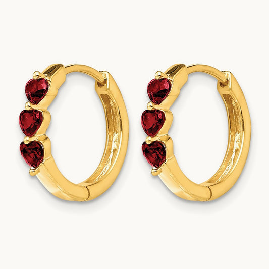Created Ruby Polished Hinged Hoop Earrings, 14K