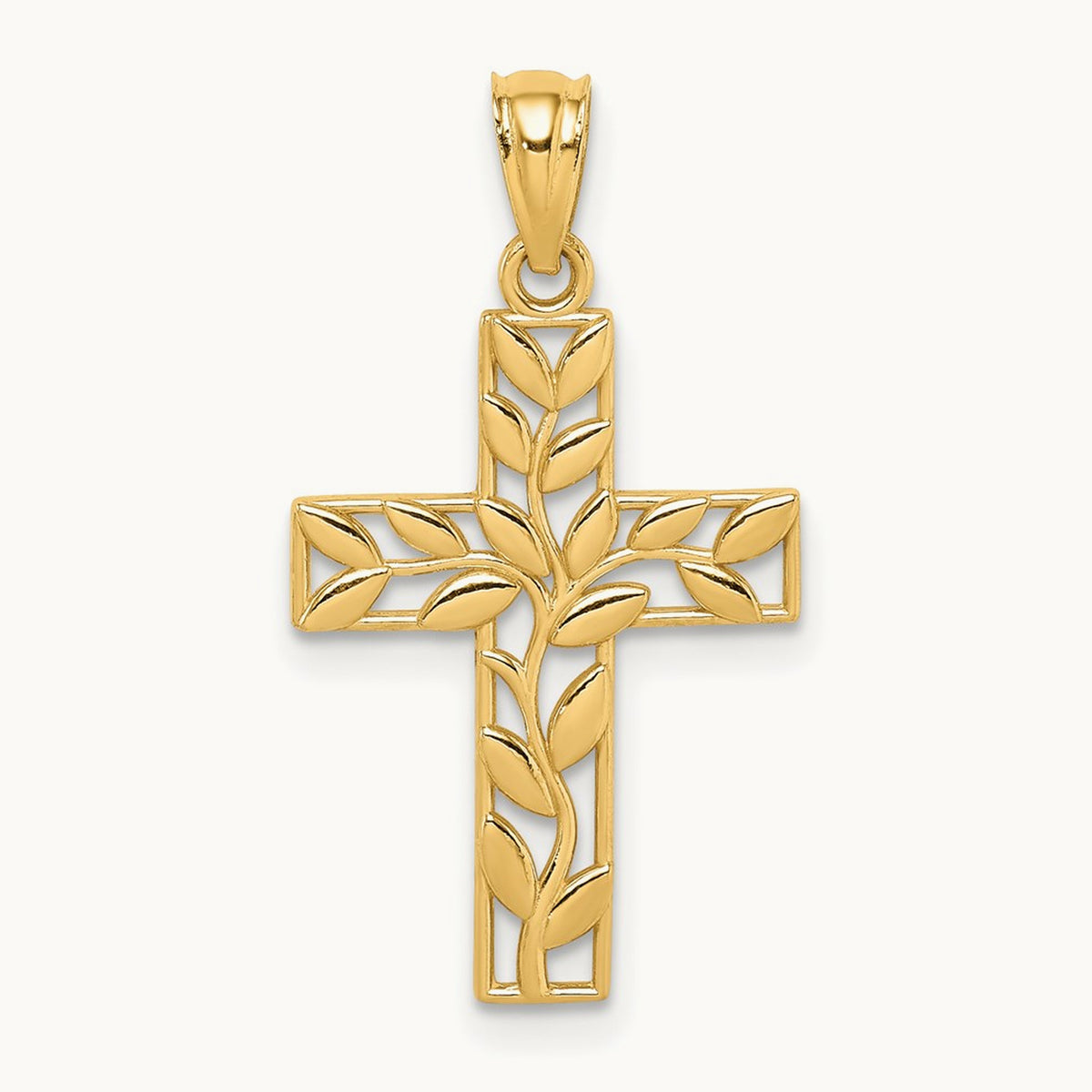 Leaf Cross Pendant, 14K