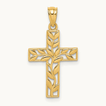 Leaf Cross Pendant, 14K