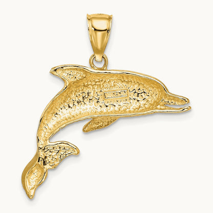 Polished and Textured Open Mouth Dolphin Charm, 14K