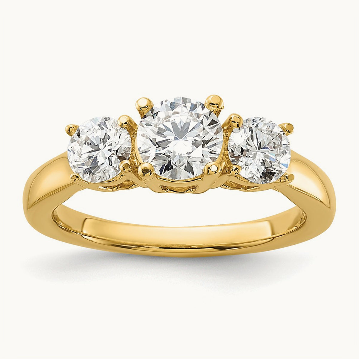 Round Prong-Set 3 Stone Engagement Ring — 14K Yellow Gold, 1 1/2 ct, 7