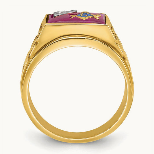 14ktt IBGoodman Men's Lab Cr. Ruby & Dia Blue Lodge Masonic Ring