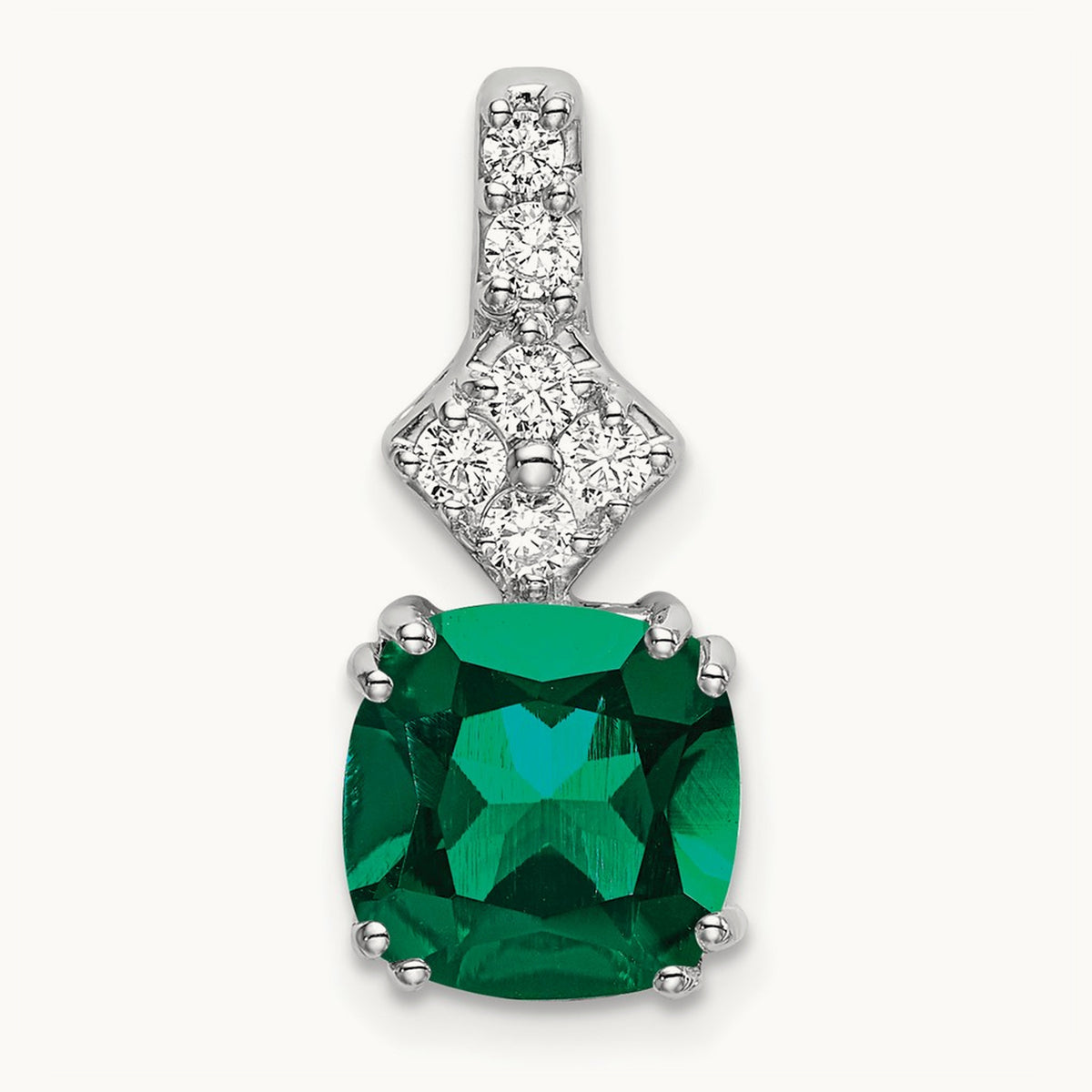 Created Emerald Pendant, 0.20 ct tw Lab-Grown Diamond — 14K White Gold