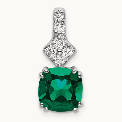 Created Emerald Pendant, 0.20 ct tw Lab-Grown Diamond — 14K White Gold