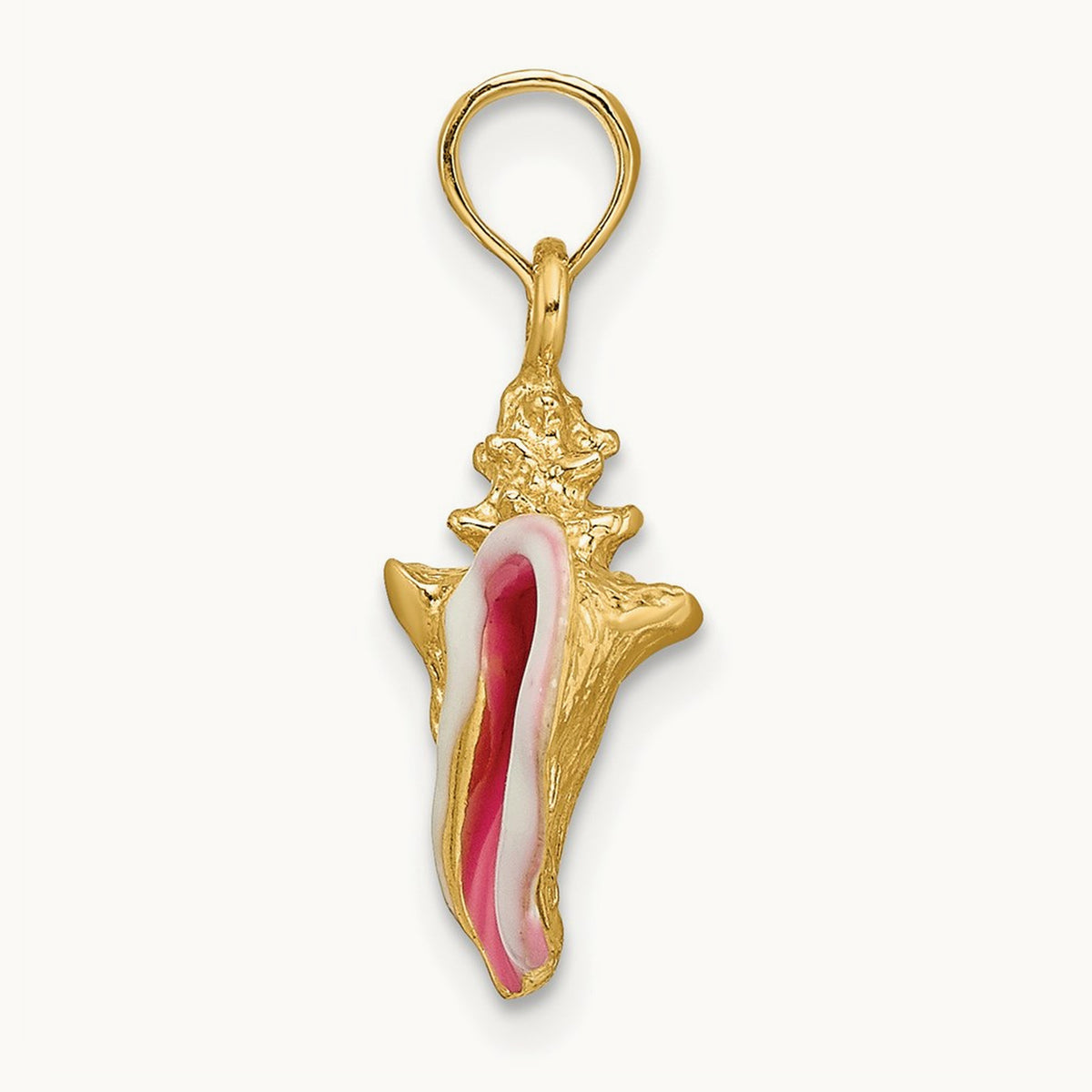 Enameled 3-D Conch Shell Pendant, 14K