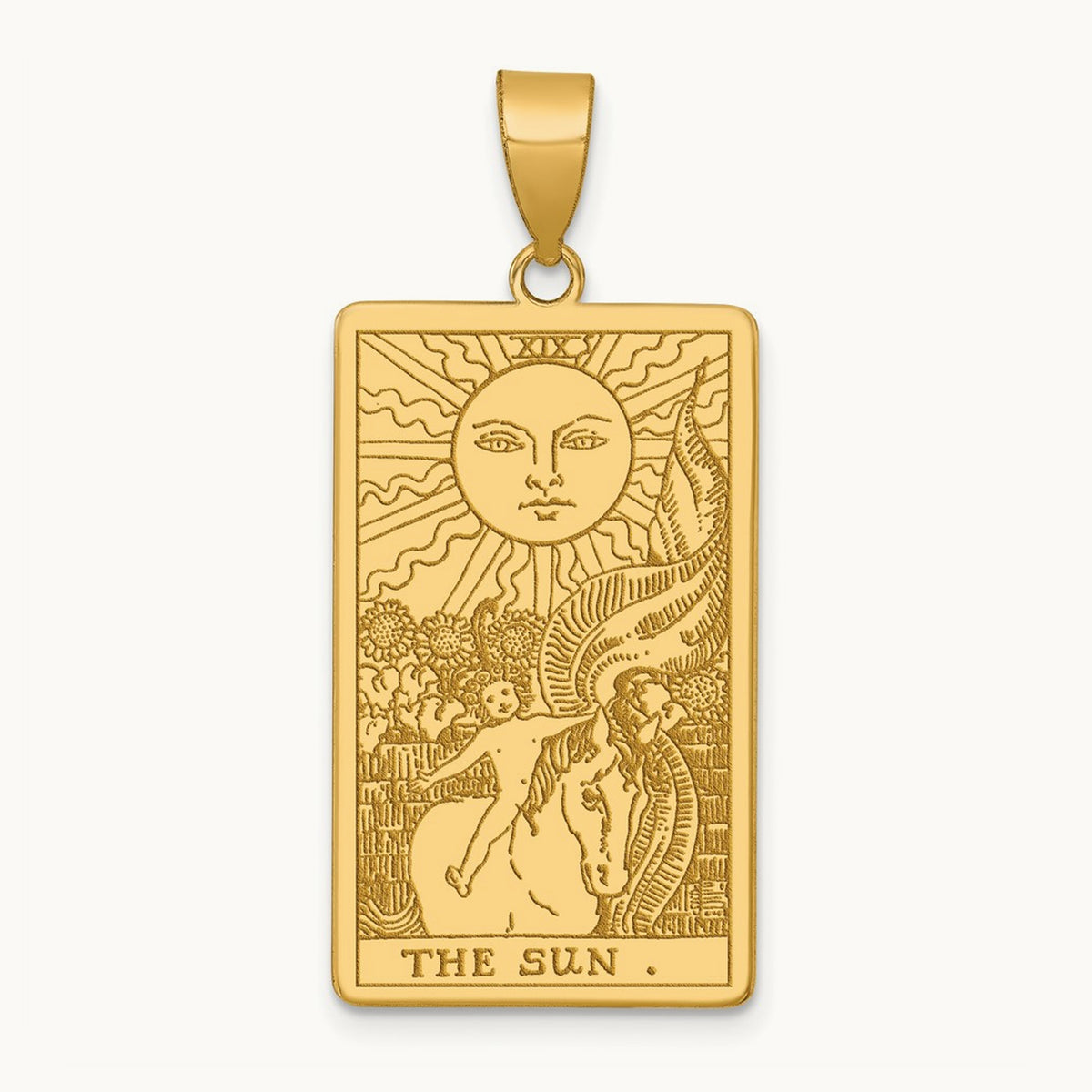 The Sun Tarot Card Pendant, 14K Yellow Gold