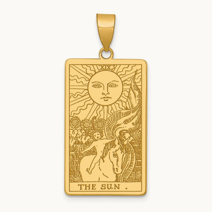 The Sun Tarot Card Pendant, 14K Yellow Gold