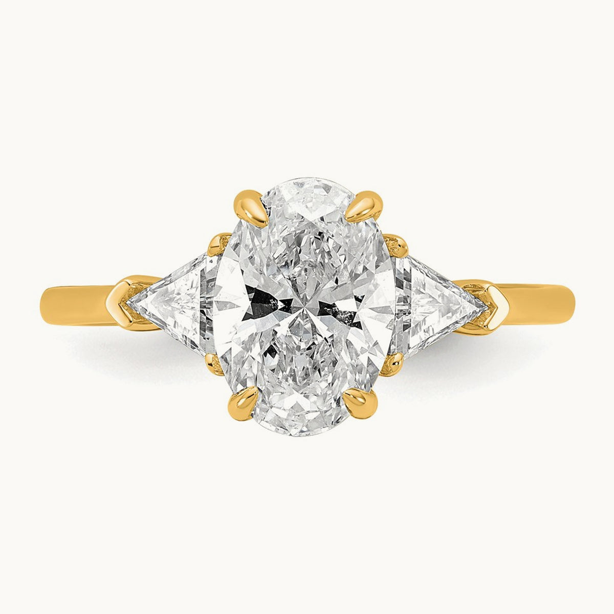 Oval & Trillion 3 Stone Engagement Ring, 1.50-4.00 ct tw Lab-Grown Diamond — 2 ct, 14K Yellow Gold