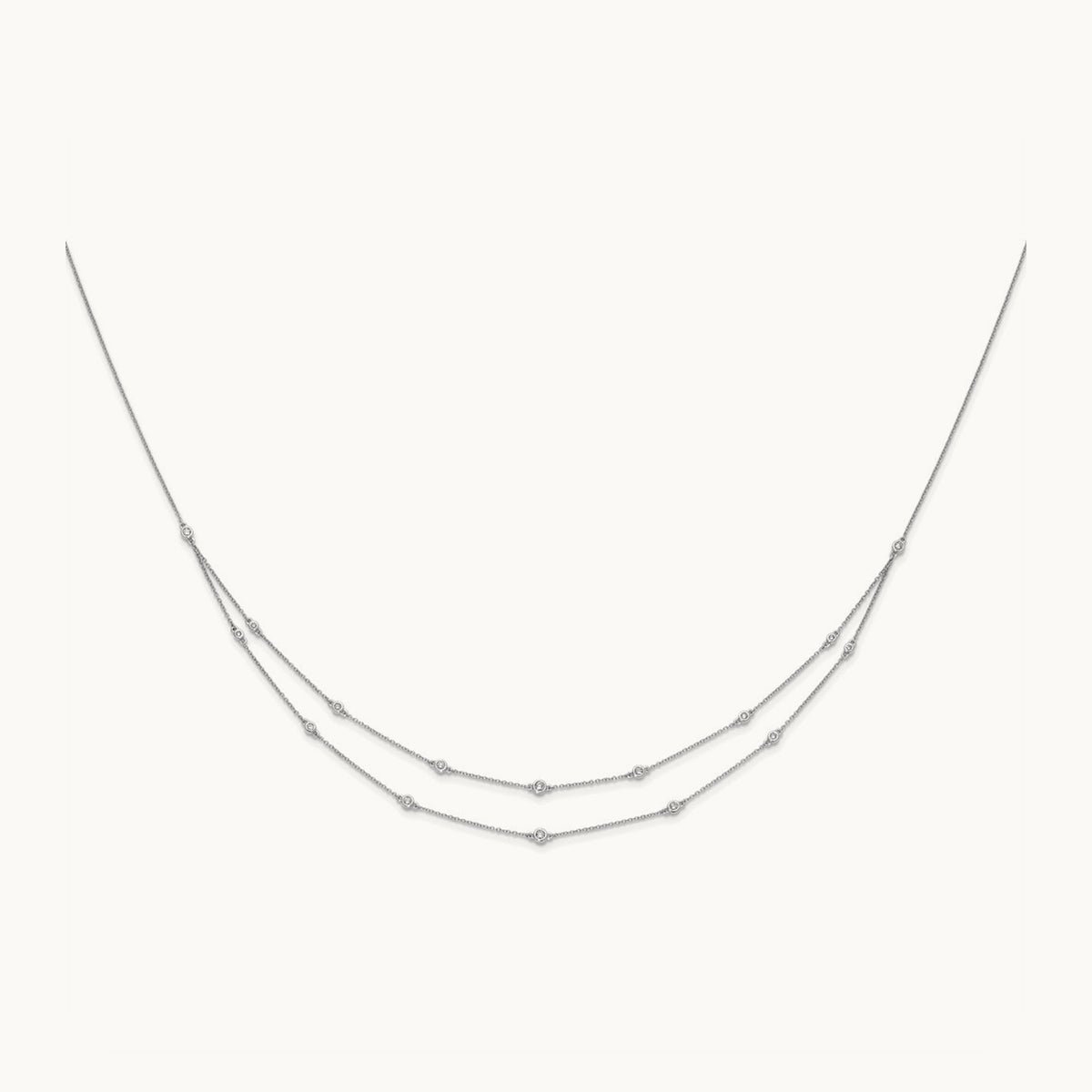 Diamond Multi Station Double Strand Necklace, 14K White Gold