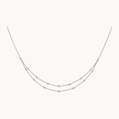Diamond Multi Station Double Strand Necklace, 14K White Gold
