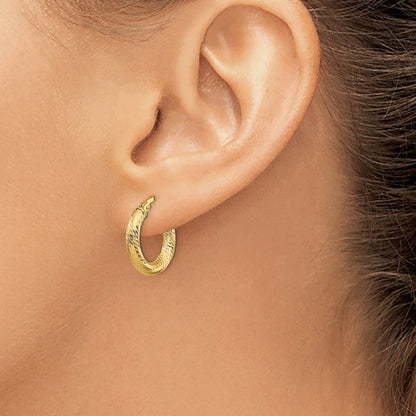 3x10 Diamond-cut Round Hoop Earrings — 14K Yellow Gold