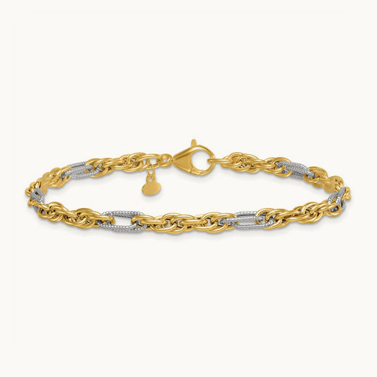 w/White Rhodium Polished Fancy Chain 7.5in Bracelet, 14K
