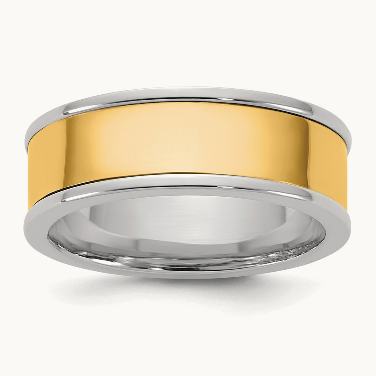 W/Y Step Up Flat Edge Wedding Band, 7mm, 14K Two-tone