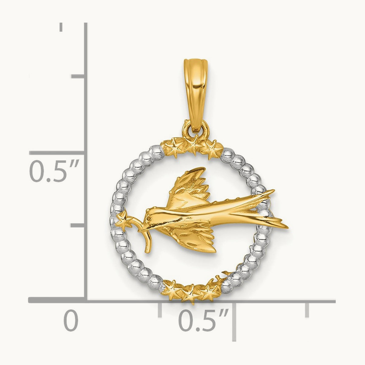Polished Flying Bird In Circle With Stars Charm, 14K with White Rhodium