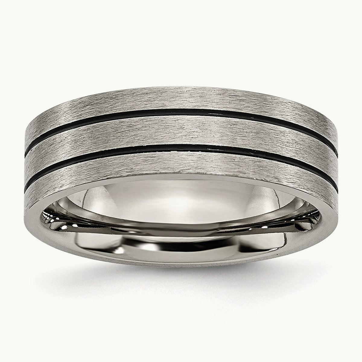 Brushed Black Enamel Grooved Flat Band — photo set