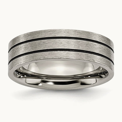 Brushed Black Enamel Grooved Flat Band — photo set