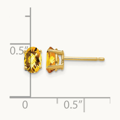 6x4mm Oval Citrine Checker Earrings, 14K