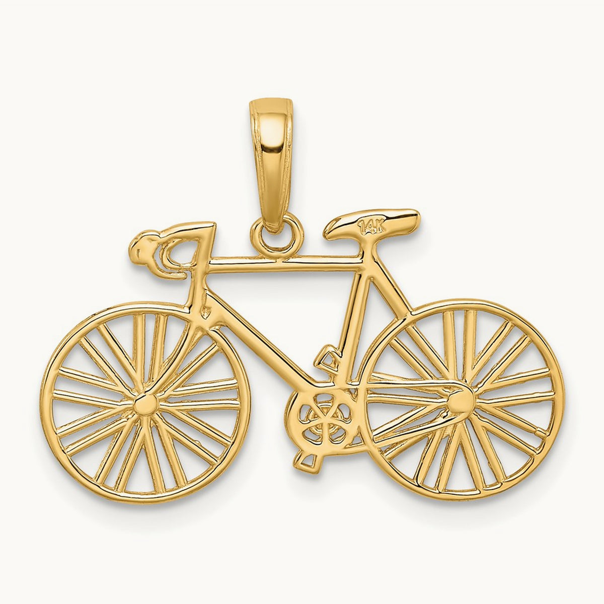 Polished Bicycle Charm — 14K Yellow Gold
