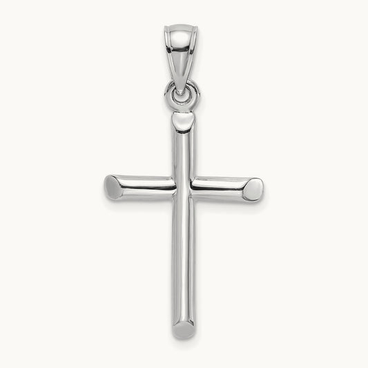 Polished Cylinder Cross Charm, 14K White Gold