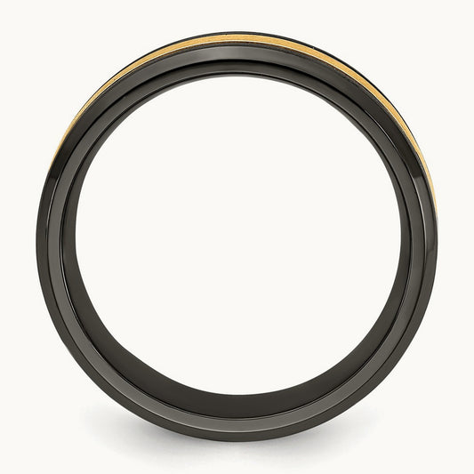 Black Zirconium Brushed & Polished w/Yellow IP-plated Center Band, 8mm