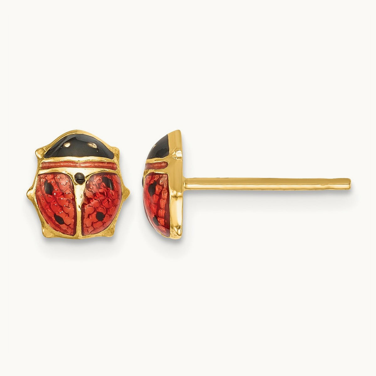 Enameled Ladybug Earrings, 14K