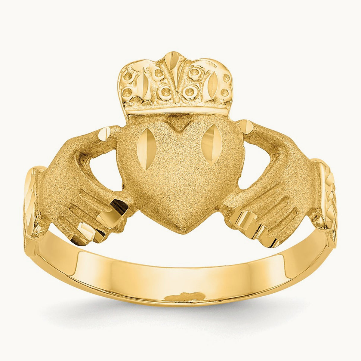 Diamond-cut Claddagh Ring, 14K