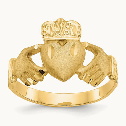 Diamond-cut Claddagh Ring, 14K
