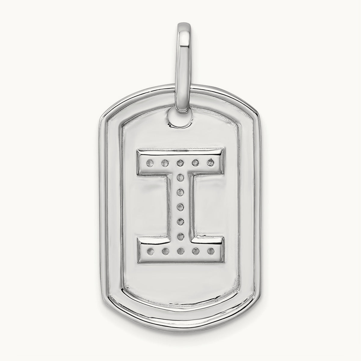 Diamond Dog Tag Charm — 14K White Gold, I