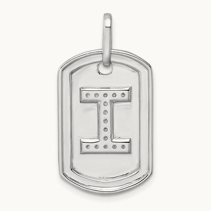 Diamond Dog Tag Charm — 14K White Gold, I