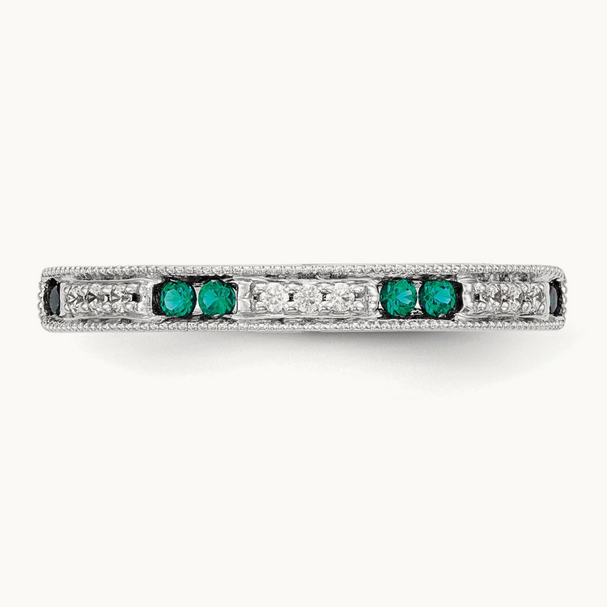 Diamond w/Emerald Band, 14K White Gold