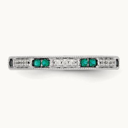Diamond w/Emerald Band, 14K White Gold